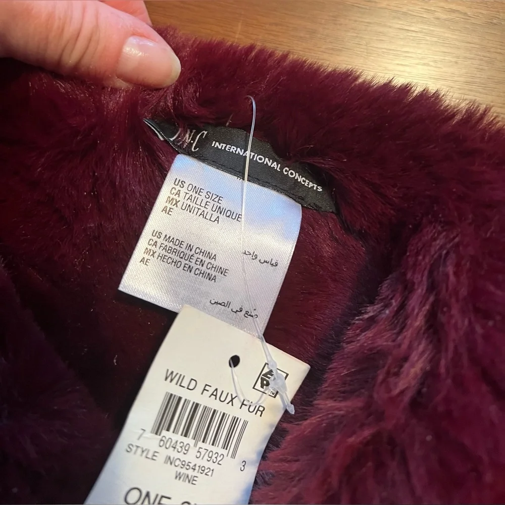 NEW INC Maroon Wild Faux Fur Stole One Size Wine Burgundy International Concepts - Picture 4 of 6
